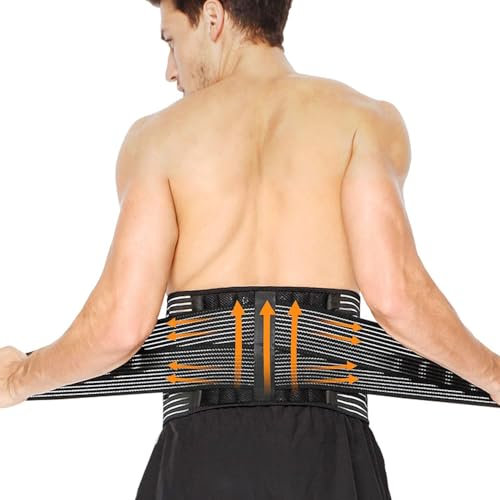 Faja Lumbar para Hombre y Mujer - Cinturón Lumbar con Con 6 Varillas de Soporte con Resortes, Correas de Ajuste Doble y Tejido Transpirable para Trabajo, Deportiva y Comodidad Diaria (L: 96-121 cm)
