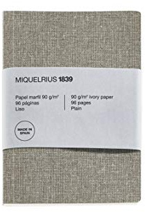 Miquelrius - Cuaderno de notas A5 reciclado (148 x 210 mm), 48 hojas lisas, Papel color marfil de 90 g/m², Cubierta de papel flexible y resistente con textura lino