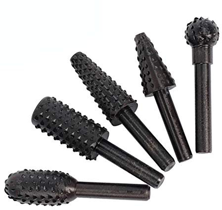 Rotary Burr Set, Wood Carving Tool File Rasp Carbide Steel Solid Twist Drill Bits for Die Grinder Drill, Polishing and Engraving, Black(5PCS)