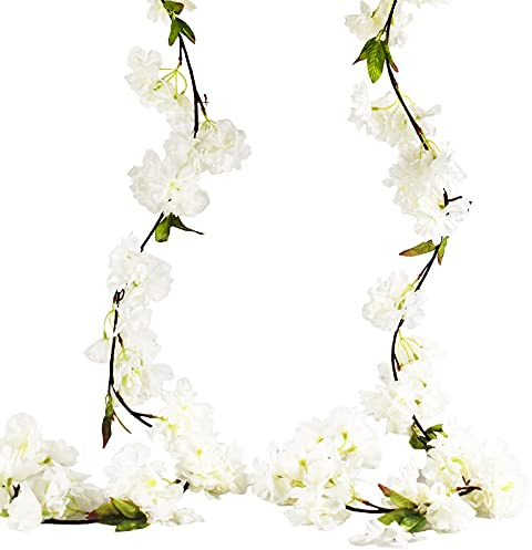 2 Piezas 180cm Guirnalda de Flores de Cerezo Artificiales Colgante Vines Flores de Seda Guirnaldas de Vid Colgante Flores Artificiales con Hojas para Familiar la Fiesta Jardín Boda Navidad Decoración