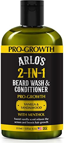 Arlo's Pro-Growth 2-in-1 Beard Wash and Conditioner - Vanilla Sandalwood with Menthol 12 oz