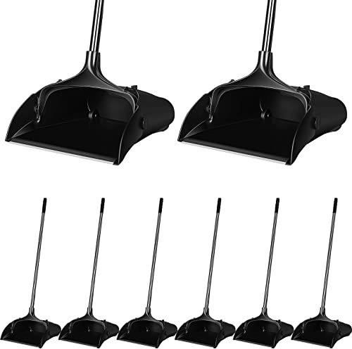 Weewooday 8 Pieces Commercial Lobby Dustpan Plastic Upright Dust Pan with Long Handle Metal Upright Dustpan Heavy Duty for Restaurants Commercial Lobby Garage Home and Outdoors Use (Black)