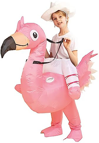 AirSuit® Aufblasbare Verkleidung Rosa Flamingo für Kinder | Größe 120 bis 150cm | Aus sehr strapazierfähigem Polyester - Angenehm zu tragen | Inklusive Aufblassystem | Riesiges Tier | OriginalCup®