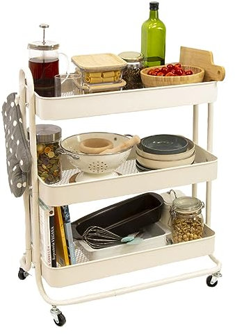 Craftelier - Großer Metall-Organisationswagen mit 3 Fächern | 4 Rollen 360º drehbar mit Bremsen auf 2 Rollen | Gesamtgröße: 71,2 x 61 x 29 cm - Fachtiefe: 6,6 cm | Farbe Weiß