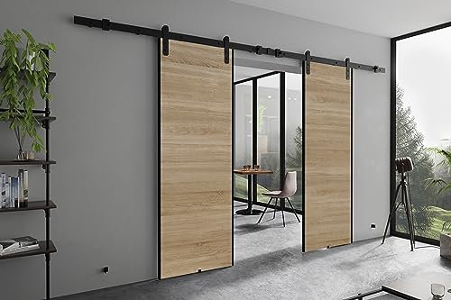 KIER FURNITURE AURA DUO Schiebetüren – Schiebetür Komplettset Schiene Komplettset Mit Tür – Zimmertüren Mit Zarge Komplett - B132xH205xT1,6 cm - Sonoma-Eiche