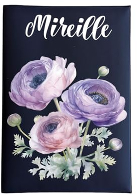 Porte ordonnance motif fleurs pivoines mauves pour ranger ordonnance, carte vitale, carte mutuelle, rangement dossier médical ref C1020 (Marine)
