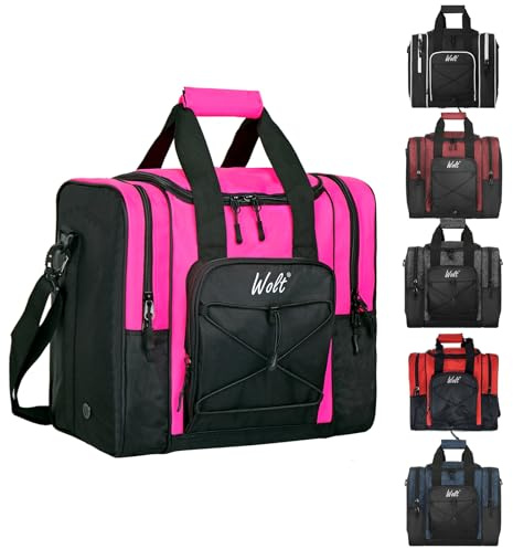 WOLT Bowling Ball Bag for Single Ball - Bowling Ball Tote Bag with Padded Ball Holder, 2 Pockets fit Bowling Shoes Up to Mens Size 14 and Accessories