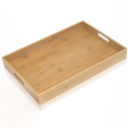 Krismax Serving Tray with Handles, Bamboo Breakfast Tray Wooden Trays Decorative Serving Platter for Eating, Working, Storing, Used in Bedroom, Kitchen, Living Room, Bathroom, Hospital and Outdoors