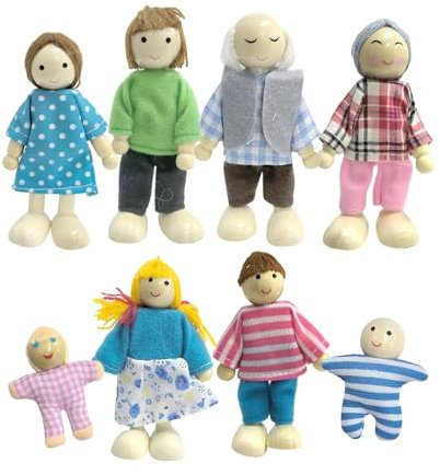 Lot de 8 figurines en bois - Accessoires pour maison de poupée - Accessoires de jouets pour enfants - Mini poupées pour salle de jeux ou exposition de collection