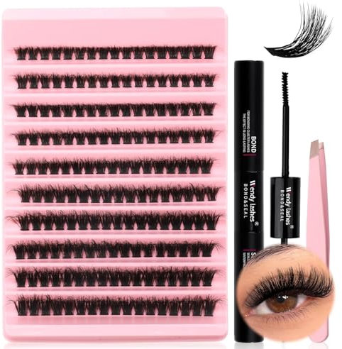 Kit Extension Cils Individuels 3D Effect Clusters Lashes Kit D Curl 80D 0.07 MIX8-16 Faux Cils Individuel Kit Extensions de Cils avec Cils Applicateur Déménageur de Cils Bond et Seal(3D-80D)
