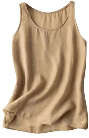 SYDUZAX Linen Tank Tops for Women UK Sleeveless Vest Tops Summer Fashion Cotton Line Baggy Shirt Blouse Plain Swing T-Shirt Retro Vests Casual Loose Solid Tee Tunic for Women UK Plus Size