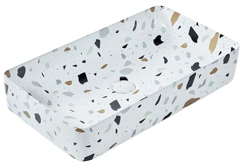Lavabo de encimera baño cerámica efecto terrazo rectangular blanco 51 x 34 cm Nules