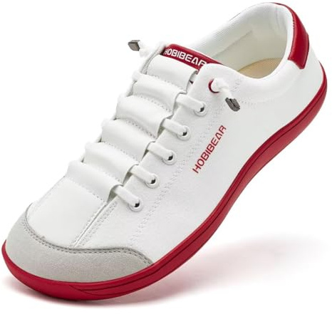 HOBIBEAR Chaussures unisexes larges pieds nus pour femmes et hommes, chaussures minimalistes pieds nus pour l'extérieur, course sur sentier, légères et confortables, Blanc/rouge, 42 EU Large