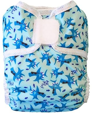 Pss! Pannolino riutilizzabile in tessuto regolabile con bottoni, per bambini da 0 a 3 anni - 4 assorbenti e 2 barriere contenitive - Impermeabile e comodo - 1 unità - Modello Glam -Squali