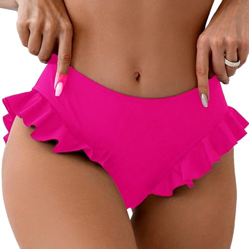 Rayson Slip Bikini da Donna Curvy Estate Semplice Pantaloni da Nuoto con Volant Costume da Bagno per Spiaggia e Piscina(Rosa,M)