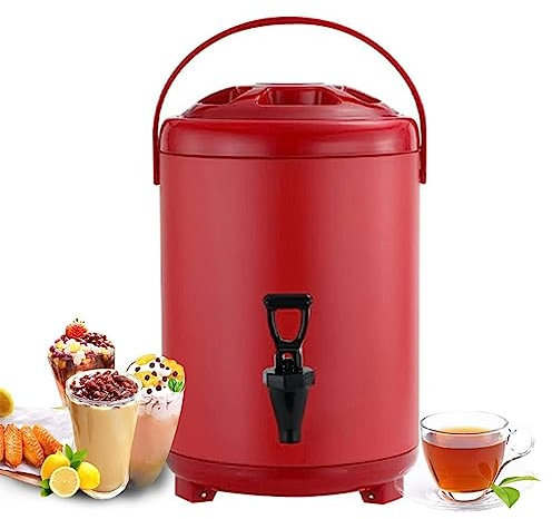 Caldera de urna de acero inoxidable dispensador de agua fría y caliente con grifo y mango portátil, color rojo, capacidad de 10 L