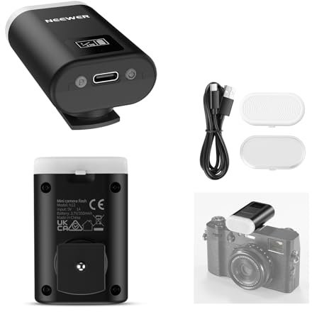 NEEWER Basics - Mini Flash de cámara, luz de Relleno de 5600 K con Pantalla LCD, Compatible con cámaras Digitales Canon Fujifilm Sony Nikon DSLR estándar para fotografía de Estudio, sesiones de Fotos