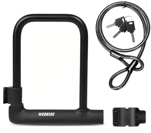 Bike U Lock with 4ft Security Cable 14mm Shackle, Bike Lock with 3 Keys and Mounting Bracket, Bicycle U-Locks Perfect for Road, Mountain, and Electric Bikes,Bicycle Lock