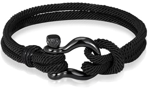 Nautico Bracciale da uomo Paracord in acciaio inox ancora nero -19 cm
