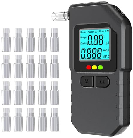 Breathalyzer Digital BAC Tester, Handheld Breath Alcohol Tester for Car, Home & Travel, Laboratory-Grade Dual-Core Processor, LED & LCD Display, Rapid Detection, History Memory, 20 Mouthpieces