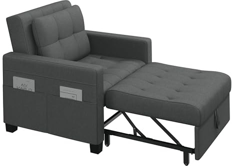 Yaheetech 3 En 1 Sofá Cama Sillón Relax Sofá Individual de 1 Plaza para Dormitorio Sala de Estar Apartamento Sofá con Respaldo Ajustable en 3 ángulo Gris Oscuro