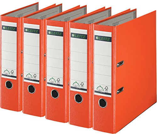 Leitz 1010-50 Qualitäts-Ordner Plastik-Cover (A4 breit| 5er Pack, orange)