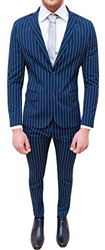 Abito Completo Uomo Sartoriale Blu a Righe Smoking Vestito Elegante Cerimonia (48)