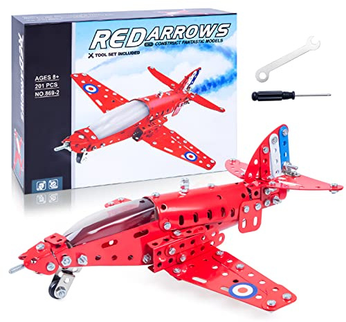 Assembled Model Plane Kit Building Toy, 201 Pieces Airplane Building Kit for Kids Age 8-12, Educational Model Kit Gifts for Teenage Boys & Girls 8+, Red, 7*9*3 inch