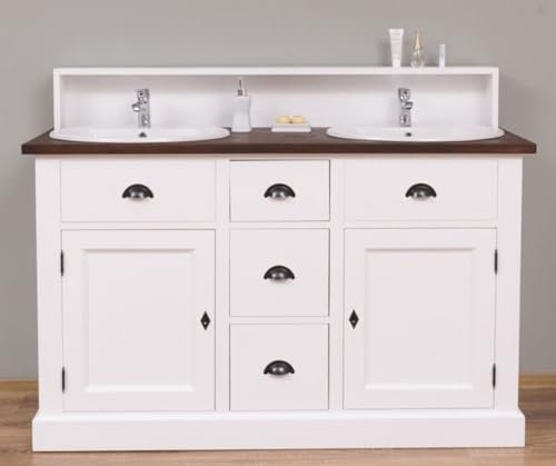 Casa Padrino country style double washstand white/dark brown 147 x 51 x H. 110 cm - Solid wood washbasin cabinet - Bathroom furniture in country style