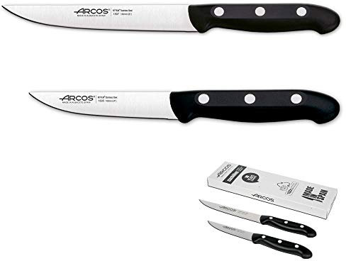 Arcos Juego Cuchillos Cocina | 2 pzas |Profesional (150 mm) | Cuchillo Cortador Verduras (100 mm)| Acero Inoxidable Nitrum | Mango Negro | Envase Eco