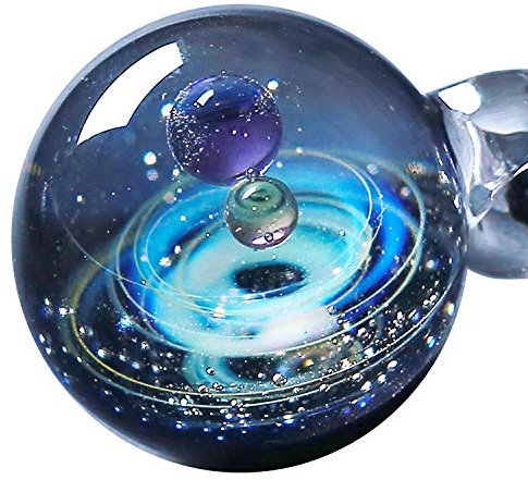 Pavaruni-Original Galaxie-Anhänger Halskette-Aurora Galaxy Universum Kosmos-Schmuck Glaskugel Design - japanische Kunst - gefertigt-Geschenkidee Nebel Planet Glas Kette (Apollo)