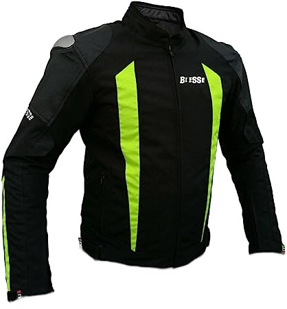 BI ESSE BS MOTO - Giacca da MOTO in tessuto e pelle impermeabile, Racing e sport, completo di protezioni CE (IT, Testo, XXL, Regular, Regular, Nero/Giallo Fluo)