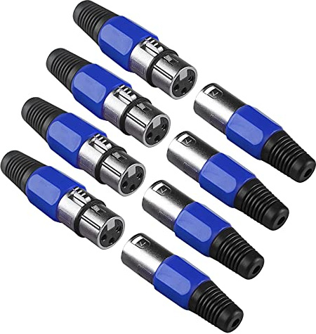 Conectores XLR 3 Pines Macho y Hembra - Adaptador Canon para DMX Iluminación con Cable de Señal para Luces Escenario, Micrófono y Altavoces - Set de 4