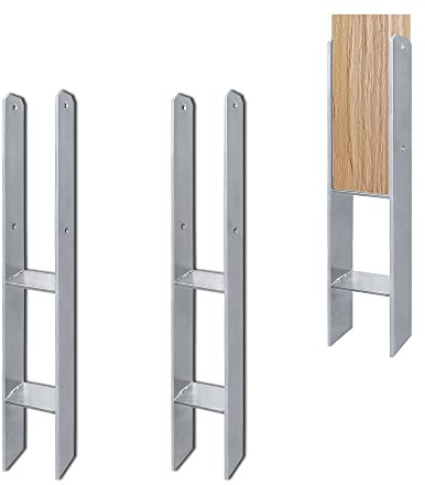 NAIZY Set di 2 Staffe H-post Zincate a caldo Lunghezza: 600 mm Resistente ancoraggio a H Larghezza: 121 mm Gambe quadrate in legno Per tettoie corone selvagge recinzioni