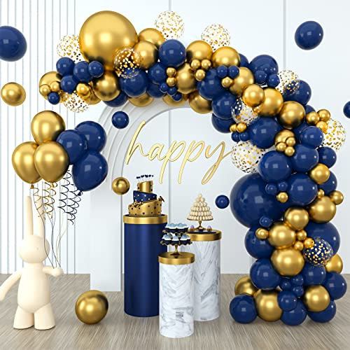 Qifu Luftballon Girlande Blau Gold, 114Pcs Luftballons Geburtstag Blau Gold, Helium Ballons Girlande, Goldene Blaue Luftballons Mit Konfetti, Geburtstagsdeko Männer, Baby Party Deko, Sünnet Deko