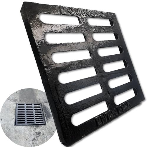MOSINSBO Cast Iron Drain Grate, 10x10 Outdoor Drain Cover, B Class Sewer Grate, Durable Heavy Duty Channel Grate, Black Square Drainage Grate for Driveway, Concrete, Yard, Garage