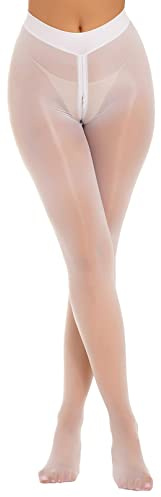 YiZYiF Femme Collant Brillant Zip Legging Sexy Pantalon Sport Yoga Fitness Erotique Lingerie Bas Collant Pole Dance Clubwear Blanc L