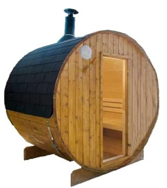 Sauna al aire libre tipo barril Harvia con estufa de leña 180 cm (L) x 220 cm (diámetro)