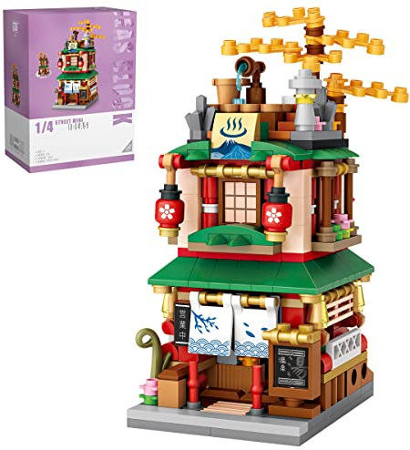 Japanese Street View Hot Spring House Mini Building Block Set, Modular House Model Set, 399 Pcs Japan Series Building Kit, Construction Toy Sets for Kids and Adults, Not Compatible with Le go (1653)