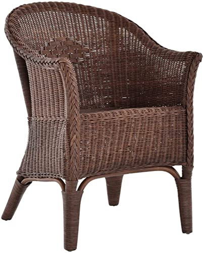 Korb.Outlet Rattan Dining Room Chair, Classic Style, Brown, Wicker Armchair with Braid Back, Lightweight, Indoor Use