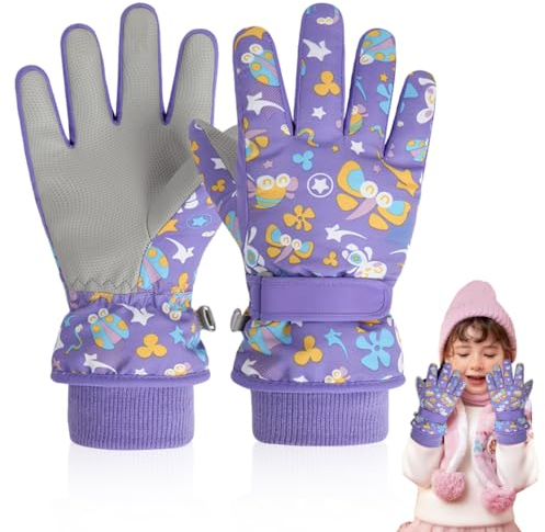 yotutun Skihandschuhe Kinder, Oxford Verdickt Wasserdicht Winter Fahrradhandschuhe mit verstellbaren Bündchen 7-9 Jahre Mädchen Winddicht Warm Winterhandschuhe für Skifahren Radfahren