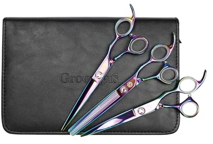 Groomers Professionelle Fellschere für Hunde, Regenbogenfarben, limitierte Auflage, 17,8 cm, gerade Schere, 17,8 cm, gebogene Schere, 17,8 cm, 50T Effilierschere, Edelstahl, verschleiß- und