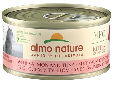 almo Nature HFC Cat Lot de 24 boîtes de Nourriture Humide complète pour Chaton avec Saumon et Thon 70 g