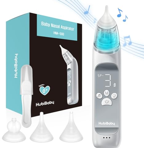 HuBDIC HubiBaby Large Flow Electric Nasal Aspirator, Nose Sucker, Booger Sucker, Nose Cleaner for Infant to Toddlers with 3 Silicone Tips, 3 Suction Levels, Music