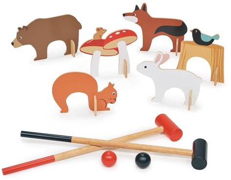 Tender Leaf Toys - Woodland Indoor Croquet Set - 17 Piece Portable Wooden Forest Themed Sports Toy for Boys and Girls - Boost Motor Skills and Hand-Eye Coordination - Interactive Family Game - Age 3+