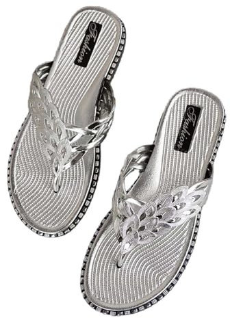 Flip Flops Damen Glitzer Sandaletten Strass Pantoletten Zehentrenner Bequeme Strandchuhe Rutschfest Zehensandale Sommer Schlappen Flach Strand Sandale Frauen Hausschuhe Outdoor Freizeit Slippers Slide