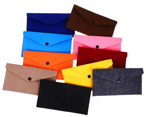 GRADENEVE 10Stücke Filztaschen mit Druckknopf Aufbewahrungstaschen für Handy Geld und Kleine Gegenstände Filzumschläge Verschiedenen Farben Praktische Aufbewahrungslösung