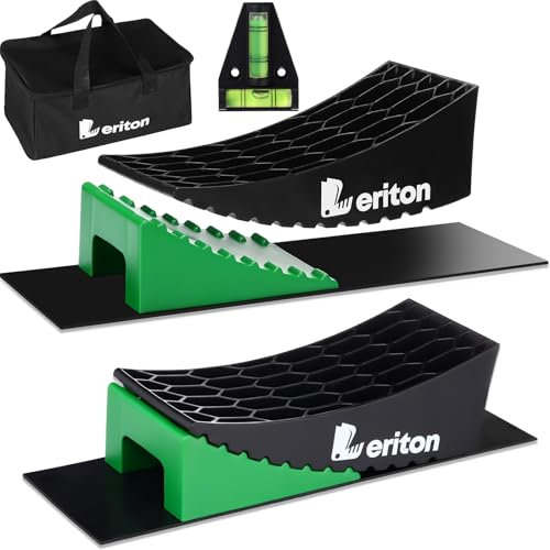 Leriton 2 Pack RV Leveling Blocks Kit, Camper Leveler Ramp up to 35000 Lbs RV Leveler Including Chocks Anti Slip Mats T Bubble Level Carry Bag for Single Dual Axle Trailers Trucks RV Campers