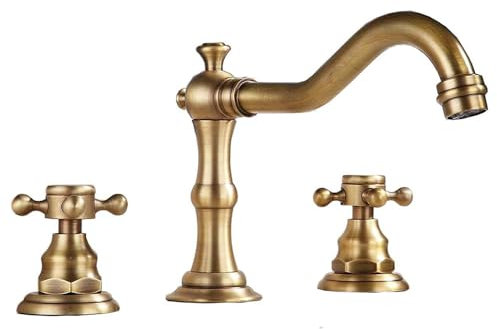 3 Holes Vintage Double Handle Basin Mixer Tap Widespread Bathroom Sink Bathtub Tap Deck Mounted,8 inch 2 Handles 3 Holes Bath Tub Tap Antique Brass