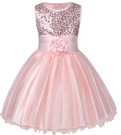 Aomig Kinder Mädchen Kleid Festlich Ärmellos Pailletten Blume Mädchen Tüllkleid Tutu Prinzessin Partykleid Ballkleid Hochzeit Party Kind Kleid für Hochzeit Geburtstag Fest Taufe Bankett Feiertag 130cm